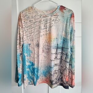 NWOT Nautical Theme All Over Print Long Sleeve Shirt Medium